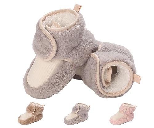 Baby Neugeborene Fleece Bootie, Winter Warme rutschfeste Weiche Sohle Winterschuhe Sock Schuhe Niedlich Einstellbar Krabbelschuhe Prewalker Stiefel für Mädchen Jungen Kleinkind Gr.6-12 Monate Grau von outfit spring