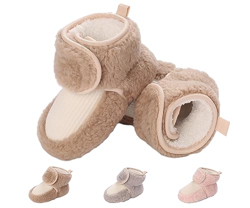 Baby Neugeborene Fleece Bootie, Winter Warme rutschfeste Weiche Sohle Winterschuhe Sock Schuhe Niedlich Einstellbar Krabbelschuhe Prewalker Stiefel für Mädchen Jungen Kleinkind Gr.6-12 Monate Khaki von outfit spring