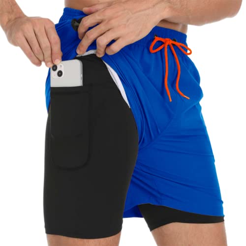 Badehose für Herren mit Kompression Mesh-Futter, 2 in 1 Schnelltrocknend Badeshorts Kurz, Verstellbar Tunnelzug Tasche Männer Schwimmhose Boardshorts für Strand Surf Sport Freizeit M Blau von outfit spring