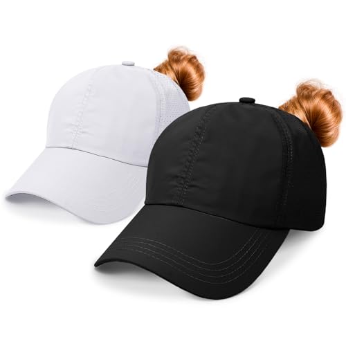 Baseball Cap Damen Kappe Sommer Basecap Pferdeschwanz, Verstellbar Frauen Ponytail Cap Baseballmütze Mesh Atmungsaktiv Sonnenhut Freizeit Kappe mit Zopfloch Outdoor Sports Kreuz Weiß Schwarz von outfit spring