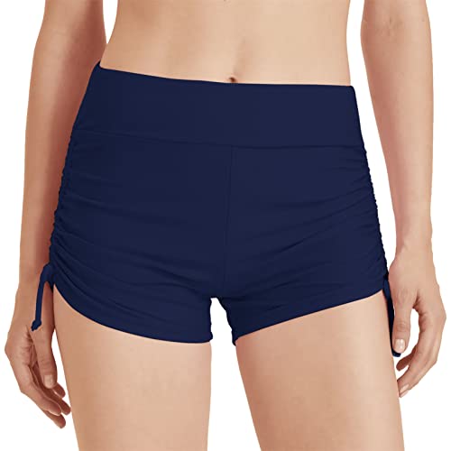 Damen Badeshorts Badehose Kurze Schnell Trocknend Boardshorts Hohe Taille Gummibund Schwimmshorts Schwimmhose Bikinihose mit Taschen für Sommer Strand Wassersport XXL Zeichenfolge Marine von outfit spring