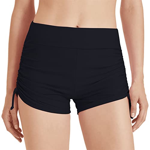 Damen Badeshorts Badehose Kurze Schnell Trocknend Boardshorts Hohe Taille Gummibund Schwimmshorts Schwimmhose Bikinihose mit Taschen für Sommer Strand Wassersport XXL Zeichenfolge Schwarz von outfit spring