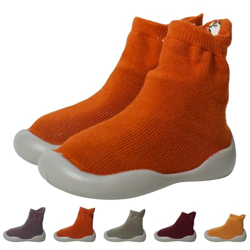 Sockenschuhe Baby Krabbelschuhe Barfußschuhe Kinder Rutschfeste Weicher Stricken Lauflernschuhe Mädchen Jungen Niedliche Cartoon Gummisohle Lauflerner Babyschuhe 12-18 Monate Obst Orange von outfit spring