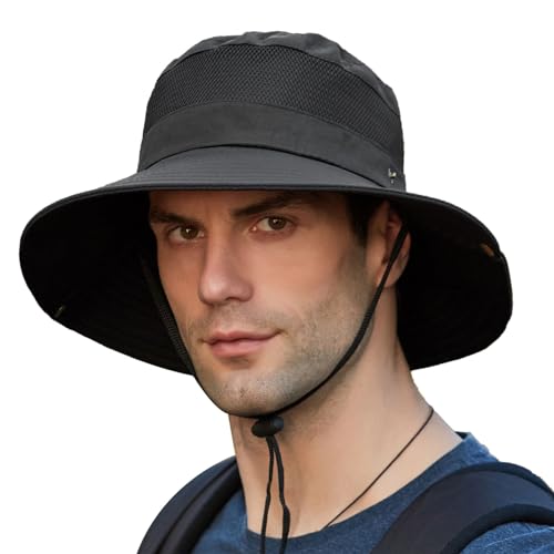 Sonnenhut Herren Damen Safari Hut Faltbar Fischerhut, Sommer Schutz Wanderhut Boonie Hat mit Breite Krempe, Atmungsaktiv Sommerhut Buschhut Outdoor Hut Anglerhut Sonnenschutz Gartenhut A Schwarz von outfit spring