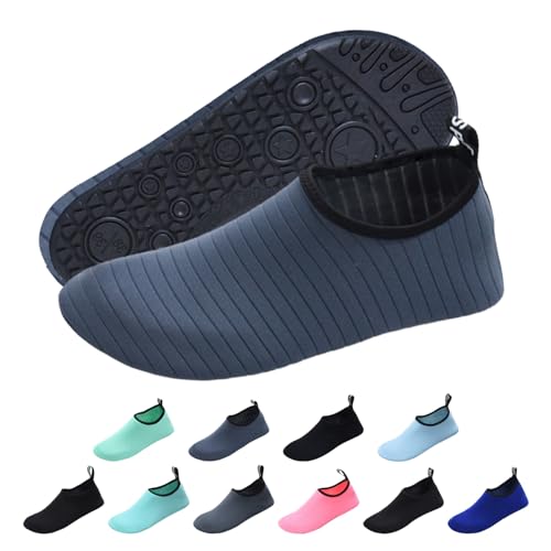 Wasserschuhe Badeschuhe Herren Damen Strandschuhe Schnell Trocknend rutschfest Atmungsaktiv Schwimmschuhe Aquaschuhe Surfschuhe Barfußschuhe für Surfen Wassersport Tauchen 44/45 EU Streifen Grau von outfit spring