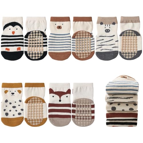 outfit spring Anti Rutsch Socken Baby, Rutschfeste ABS Socken Kinder, Neugeborene Baumwolle Stoppersocken Antirutschsocken Krabbelsocken zur Geburt Mädchen Jungen Geschenk 0-12 Monate Normal 5Paar E von outfit spring