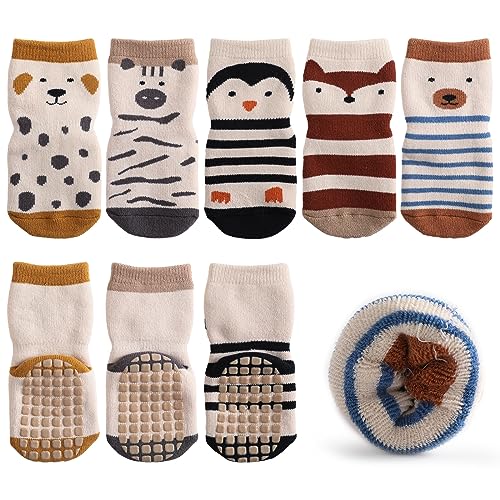 outfit spring Anti Rutsch Socken Baby, Rutschfeste ABS Socken Kinder, Neugeborene Baumwolle Stoppersocken Antirutschsocken Krabbelsocken zur Geburt Mädchen Jungen Geschenk 1-3 Jahre Dicke C 5Paar von outfit spring