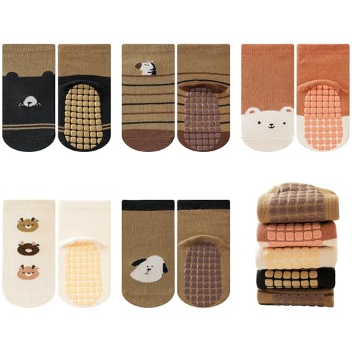 outfit spring Anti Rutsch Socken Baby, Rutschfeste ABS Socken Kinder, Neugeborene Baumwolle Stoppersocken Antirutschsocken Krabbelsocken zur Geburt Mädchen Jungen Geschenk 1-3 Jahre Normal 5Paar D von outfit spring