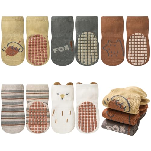 outfit spring Anti Rutsch Socken Baby, Rutschfeste ABS Socken Kinder, Neugeborene Baumwolle Stoppersocken Antirutschsocken Krabbelsocken zur Geburt Mädchen Jungen Geschenk 1-3 Jahre Normal 5Paar F von outfit spring
