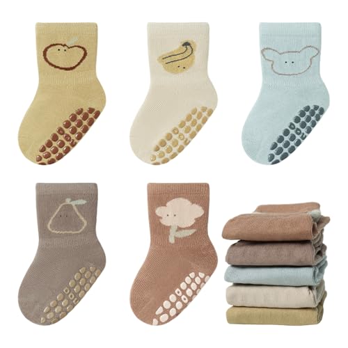 outfit spring Anti Rutsch Socken Baby, Rutschfeste ABS Socken Kinder, Neugeborene Baumwolle Stoppersocken Antirutschsocken Krabbelsocken zur Geburt Mädchen Jungen Geschenk 1-3 Jahre Normal 5Paar I von outfit spring