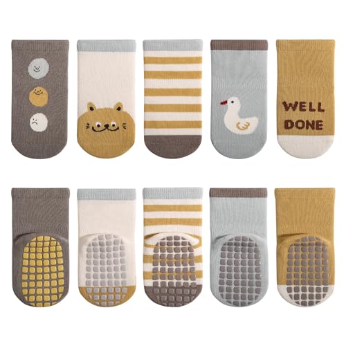 outfit spring Anti Rutsch Socken Baby, Rutschfeste ABS Socken Kinder, Neugeborene Baumwolle Stoppersocken Antirutschsocken Krabbelsocken zur Geburt Mädchen Jungen Geschenk 1-3 Jahre Normal L 5Paar von outfit spring