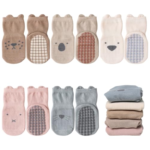 outfit spring Anti Rutsch Socken Baby, Rutschfeste ABS Socken Kinder, Neugeborene Baumwolle Stoppersocken Antirutschsocken Krabbelsocken zur Geburt Mädchen Jungen Geschenk 3-5 Jahre Normal 5Paar G von outfit spring