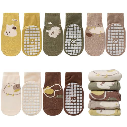 outfit spring Anti Rutsch Socken Baby, Rutschfeste ABS Socken Kinder, Neugeborene Baumwolle Stoppersocken Antirutschsocken Krabbelsocken zur Geburt Mädchen Jungen Geschenk 3-5 Jahre Normal 5Paar J von outfit spring