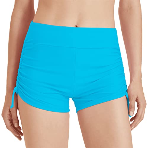 outfit spring Damen Badeshorts Badehose Kurze Schnell Trocknend Boardshorts Hohe Taille Gummibund Schwimmshorts Schwimmhose Bikinihose mit Taschen für Sommer Strand Wassersport M Zeichenfolge Blau von outfit spring