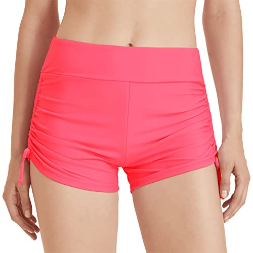 outfit spring Damen Badeshorts Badehose Kurze Schnell Trocknend Boardshorts Hohe Taille Gummibund Schwimmshorts Schwimmhose Bikinihose mit Taschen für Sommer Strand Wassersport M Zeichenfolge Rosa von outfit spring