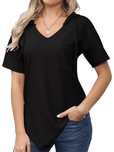 outfit spring Pullover Damen Sommer Hoodie Damen Sweatshirt Kurzarm Shirt V Ausschnitt Casual Kapuzen Pulli Damen Kapuzenpullover Oberteile Tops S-XXL Schwarz S outfit spring Pullover Damen Sommer Hoodie Damen Sweatshirt Kurzarm Shirt V Ausschnitt Casual Kapuzen Pulli Damen Kapuzenpullover Oberteile Tops S-XXL Schwarz S von outfit spring