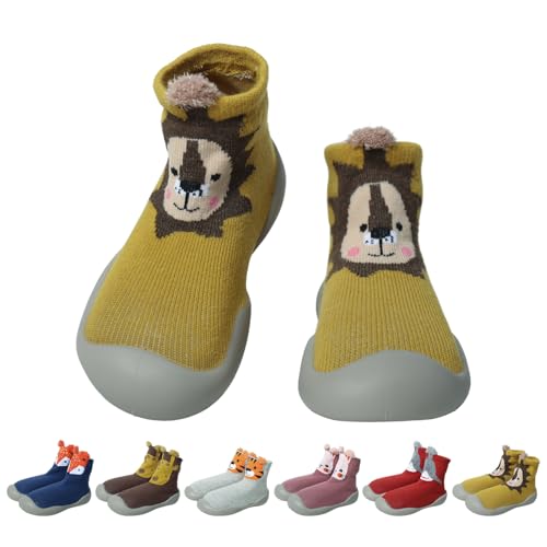 outfit spring Sockenschuhe Baby Krabbelschuhe Barfußschuhe Kinder rutschfeste Weicher Stricken Lauflernschuhe Mädchen Jungen Niedliche Cartoon Gummisohle Lauflerner Babyschuhe 12-18 Monate Tier Gelb von outfit spring