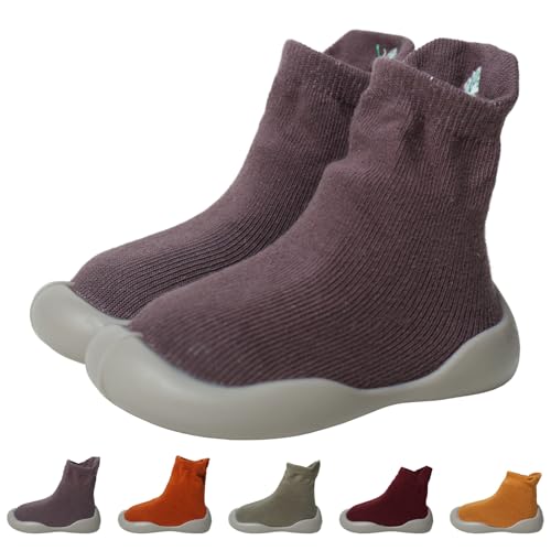 outfit spring Sockenschuhe Baby Krabbelschuhe Barfußschuhe Kinder rutschfeste Weicher Stricken Lauflernschuhe Mädchen Jungen Niedliche Cartoon Gummisohle Lauflerner Babyschuhe 2-3 Jahre Obst Braun von outfit spring