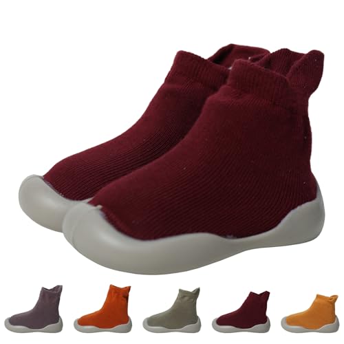 outfit spring Sockenschuhe Baby Krabbelschuhe Barfußschuhe Kinder rutschfeste Weicher Stricken Lauflernschuhe Mädchen Jungen Niedliche Cartoon Gummisohle Lauflerner Babyschuhe 2-3 Jahre Obst Rot von outfit spring