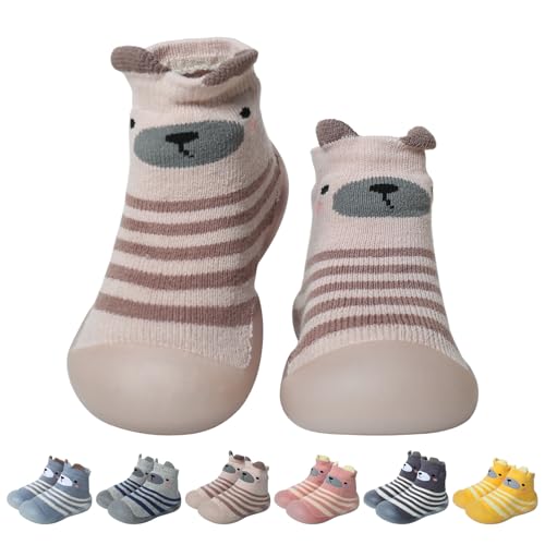 outfit spring Sockenschuhe Baby Krabbelschuhe Barfußschuhe Kinder rutschfeste Weicher Stricken Lauflernschuhe Mädchen Jungen Niedliche Cartoon Gummisohle Lauflerner Babyschuhe 6-9 Monate Bär Khaki von outfit spring