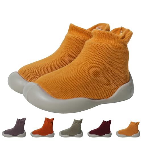 outfit spring Sockenschuhe Baby Krabbelschuhe Barfußschuhe Kinder rutschfeste Weicher Stricken Lauflernschuhe Mädchen Jungen Niedliche Cartoon Gummisohle Lauflerner Babyschuhe 6-9 Monate Obst Gelb von outfit spring