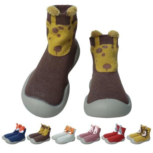 outfit spring Sockenschuhe Baby Krabbelschuhe Barfußschuhe Kinder rutschfeste Weicher Stricken Lauflernschuhe Mädchen Jungen Niedliche Cartoon Gummisohle Lauflerner Babyschuhe 6-9 Monate Tier Kaffee von outfit spring