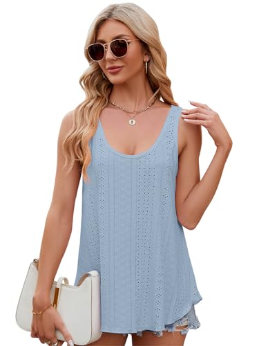 outfit spring Tank Top Damen Sommer Trägershirt Damen Ärmellose Blusen Tops Leicht Elegant Tanktop Damen Locker Rundhals Oberteile Damen Camisole Tshirt S-XX Blau XXL von outfit spring