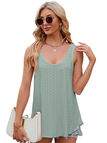 outfit spring Tank Top Damen Sommer Trägershirt Damen Ärmellose Blusen Tops Leicht Elegant Tanktop Damen Locker Rundhals Oberteile Damen Camisole Tshirt S-XX Grün XXL von outfit spring
