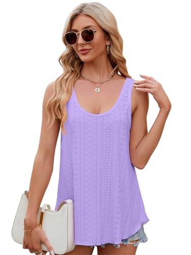 outfit spring Tank Top Damen Sommer Trägershirt Damen Ärmellose Blusen Tops Leicht Elegant Tanktop Damen Locker Rundhals Oberteile Damen Camisole Tshirt S-XX Lila L von outfit spring