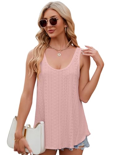 outfit spring Tank Top Damen Sommer Trägershirt Damen Ärmellose Blusen Tops Leicht Elegant Tanktop Damen Locker Rundhals Oberteile Damen Camisole Tshirt S-XX Rosa S von outfit spring