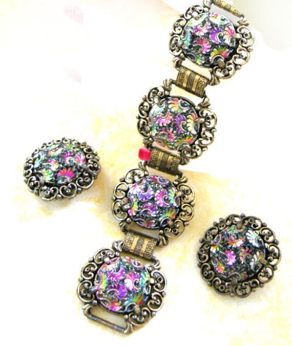 Vintage 1950 Judy Lee Paisley Art Glass Armband Und Ohrringe Vintage 1950 Judy Lee Paisley Art Glass Armband Und Ohrringe von outrageousbling