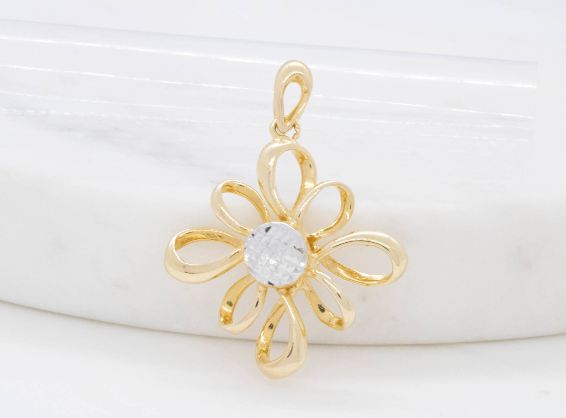 14 Karat Gelb Weiß Gold Frei Form Floral Design Tropfen Anhänger von ovajewelryusa