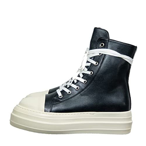 Damen Canvas Plateau Schuhe High-Top Stiefel Schnürschuhe Lässige Höhensteigender Reißverschluss Schwarz PU Schuhe, PU-Leder, 39 EU von owen seak