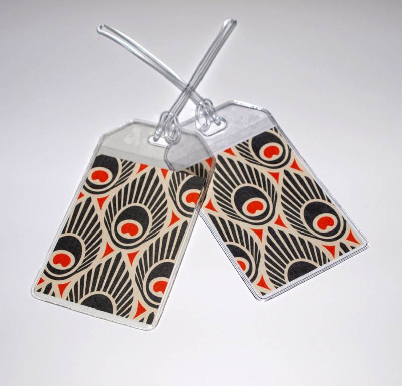 Gepäckanhänger - 2Er Set Navy & Orange Pfauenfedern von owlsay