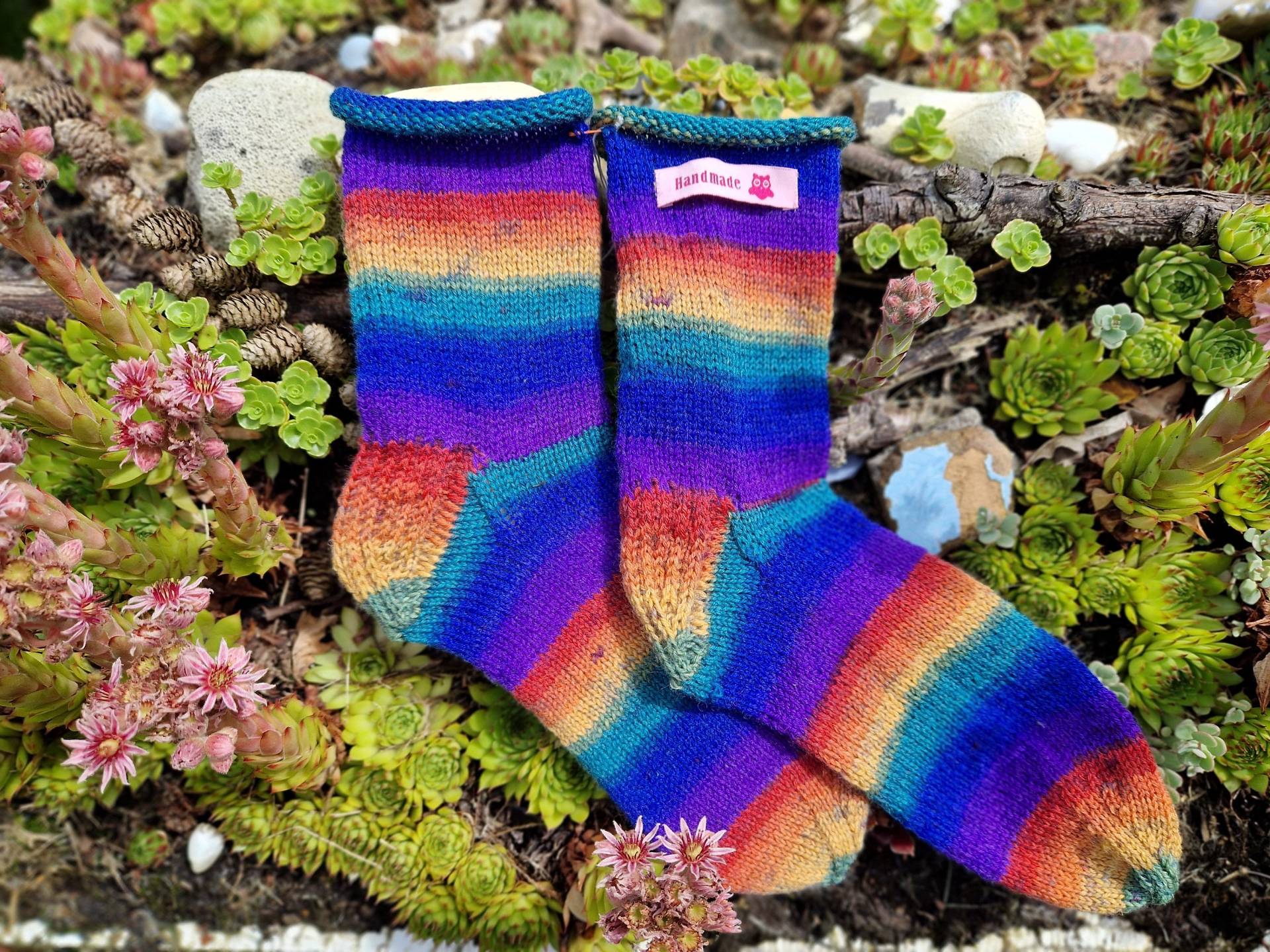 Handgestrickte Socken Wollsocken 39/40 Regenbogen von owlsocksandmore