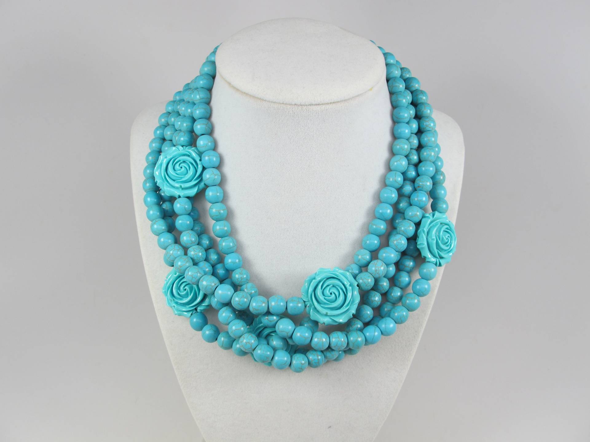 Große Türkise Rosenkette, Türkis Halskette, 12 Perlen, Mehrstrang Türkiser Schmuck Große Türkise Rosenkette, Türkis Halskette, 12 Perlen, Mehrstrang Türkiser Schmuck von oxanajewelrydesign