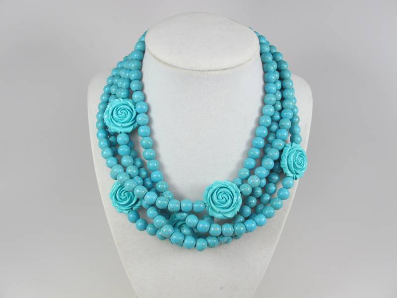 Große Türkise Rosenkette, Türkis Halskette, 12 Perlen, Mehrstrang Türkiser Schmuck Große Türkise Rosenkette, Türkis Halskette, 12 Perlen, Mehrstrang Türkiser Schmuck von oxanajewelrydesign
