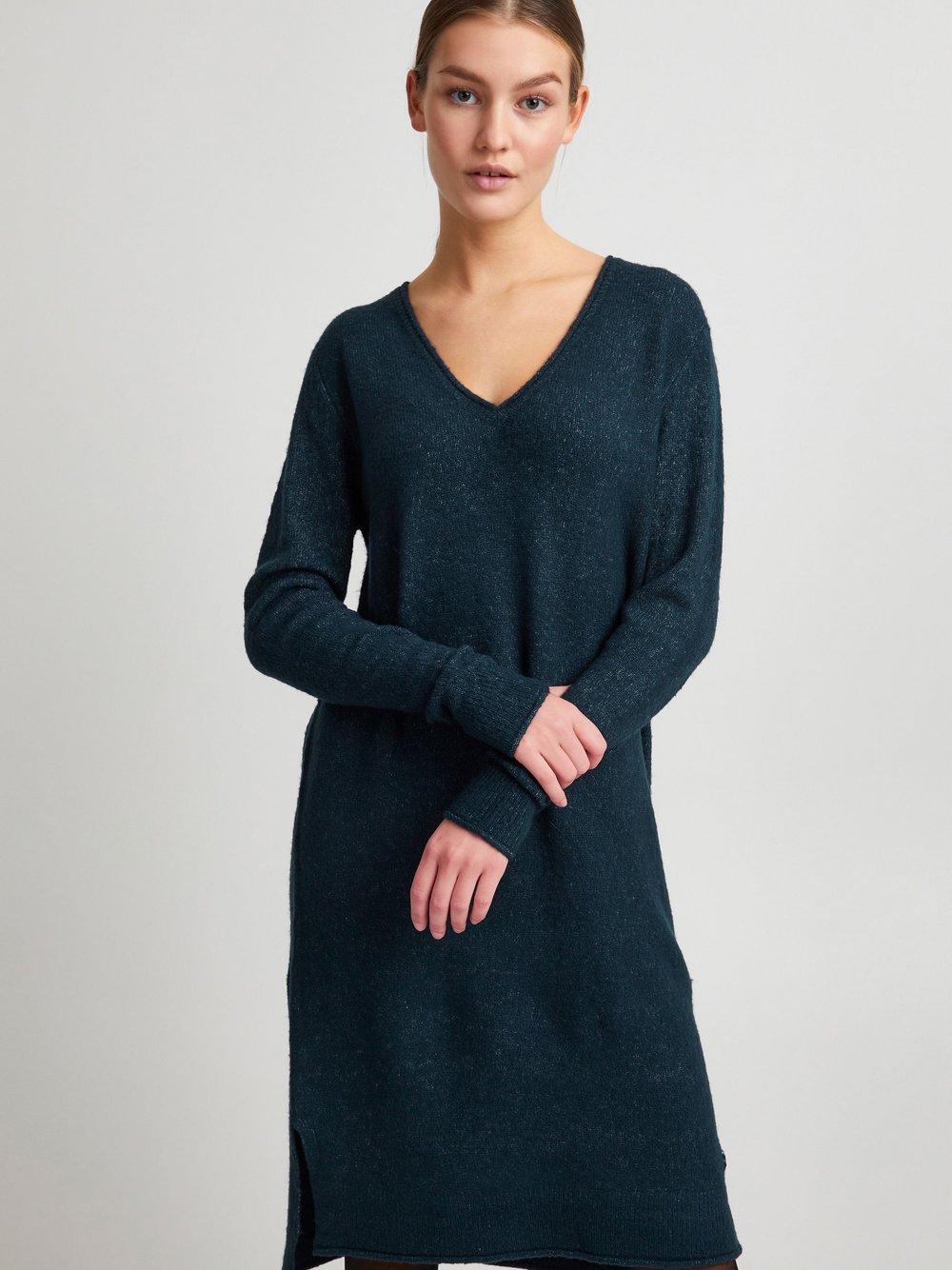 OXMO Strickkleid Damen V-Ausschnitt meliert, blau von oxmo