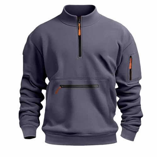 oxsdMKQ Herren Pullover Langarm Halfzip Gym Pulli Y2K Cargopullover Einfarbig Multi Taschen Outdoor Arbeitshirt Jogging Sport Sweatshirts Slim Fit Übergangsjacke S-5XL von oxsdMKQ