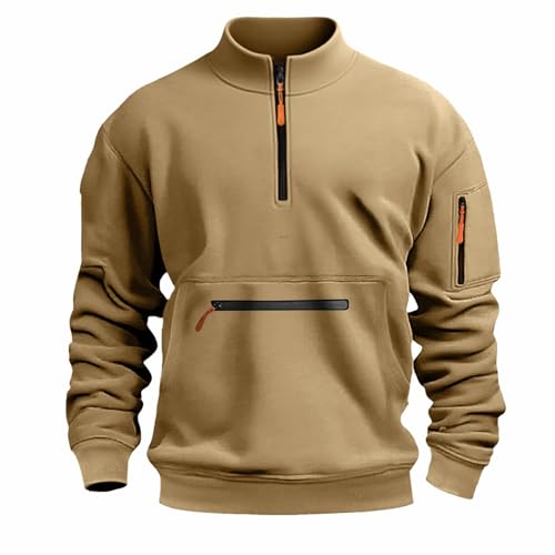 oxsdMKQ Herren Pullover Langarm Halfzip Gym Pulli Y2K Cargopullover Einfarbig Multi Taschen Outdoor Arbeitshirt Jogging Sport Sweatshirts Slim Fit Übergangsjacke S-5XL von oxsdMKQ
