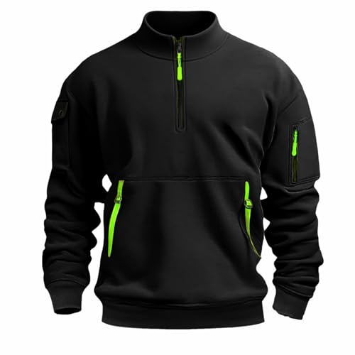 Herren Pullover Langarm Halfzip Gym Pulli Y2K Cargopullover Einfarbig Multi Taschen Outdoor Arbeitshirt Jogging Sport Sweatshirts Slim Fit Übergangsjacke S-5XL von oxsdMKQ