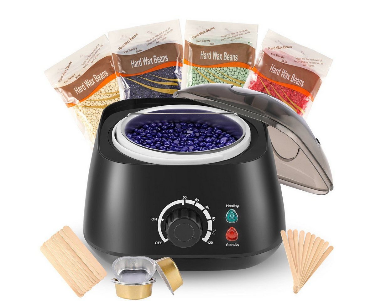 oyajia Enthaarungswachs Wachswärmer Set, Haarentfernung Waxing Kit mit 4X100g Wachsperlen, 20 Holzspateln, 5 x Aluminiumfolienschale, für Gesicht, Bikini, Bein von oyajia