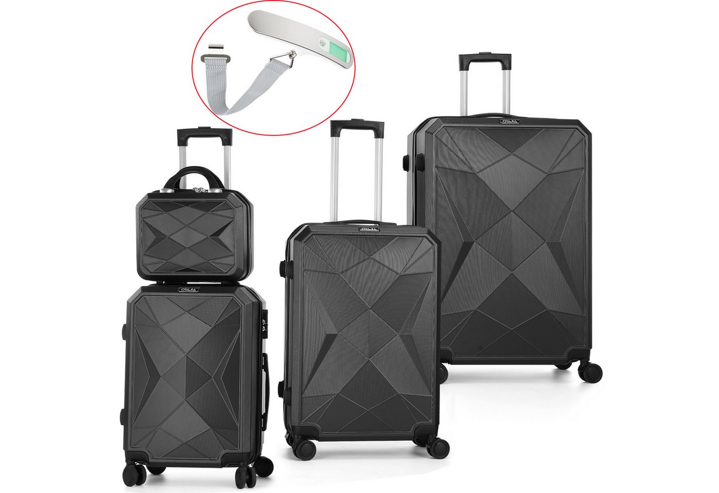 oyajia Kofferset Hartschalen Kofferset 4-teilig 12/20/24/28 Zoll, Robustes ABS, (Leichtes Reisekoffer Set mit 4 Rollen, Zahlenschloss & Teleskopgriff, 4 tlg., Trolley Koffer Set mit Stabilem Teleskopgriff, Stoßfest & Stapelbar), Inklusive Digitaler Kofferwaage für Präzises Gepäckwiegen Unterwegs oyajia Kofferset Hartschalen Kofferset 4-teilig 12/20/24/28 Zoll, Robustes ABS, (Leichtes Reisekoffer Set mit 4 Rollen, Zahlenschloss & Teleskopgriff, 4 tlg., Trolley Koffer Set mit Stabilem Teleskopgriff, Stoßfest & Stapelbar), Inklusive Digitaler Kofferwaage für Präzises Gepäckwiegen Unterwegs von oyajia