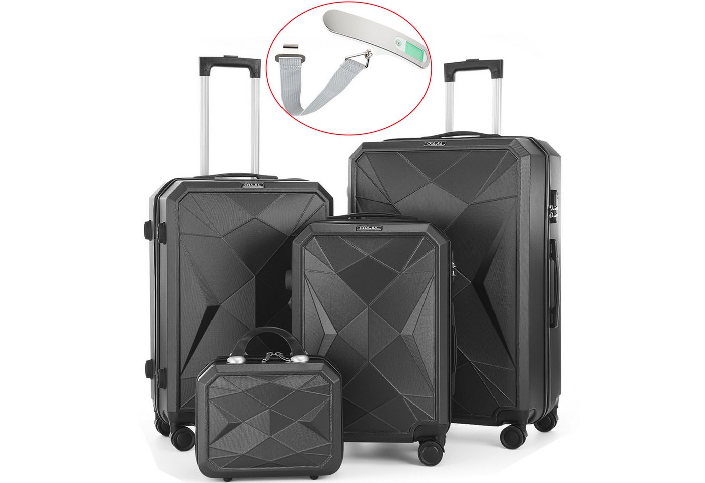 oyajia Kofferset Hartschalen Kofferset 4-teilig 12/20/24/28 Zoll, Robustes ABS, (Leichtes Reisekoffer Set mit 4 Rollen, Zahlenschloss & Teleskopgriff, 4 tlg., Trolley Koffer Set mit Stabilem Teleskopgriff, Stoßfest & Stapelbar), Inklusive Digitaler Kofferwaage für Präzises Gepäckwiegen Unterwegs oyajia Kofferset Hartschalen Kofferset 4-teilig 12/20/24/28 Zoll, Robustes ABS, (Leichtes Reisekoffer Set mit 4 Rollen, Zahlenschloss & Teleskopgriff, 4 tlg., Trolley Koffer Set mit Stabilem Teleskopgriff, Stoßfest & Stapelbar), Inklusive Digitaler Kofferwaage für Präzises Gepäckwiegen Unterwegs von oyajia