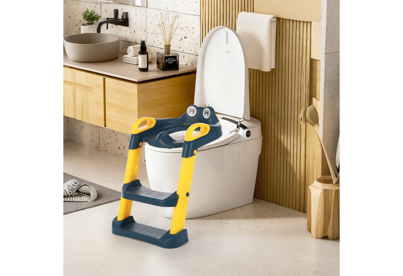oyajia Toilettentrainer Höhenverstellbarer, faltbarer Kinder-WC-Sitz mit Treppe, Kinder-Toilettentrainer,rutschfest, ergonomisch,60x39.5x35cm von oyajia