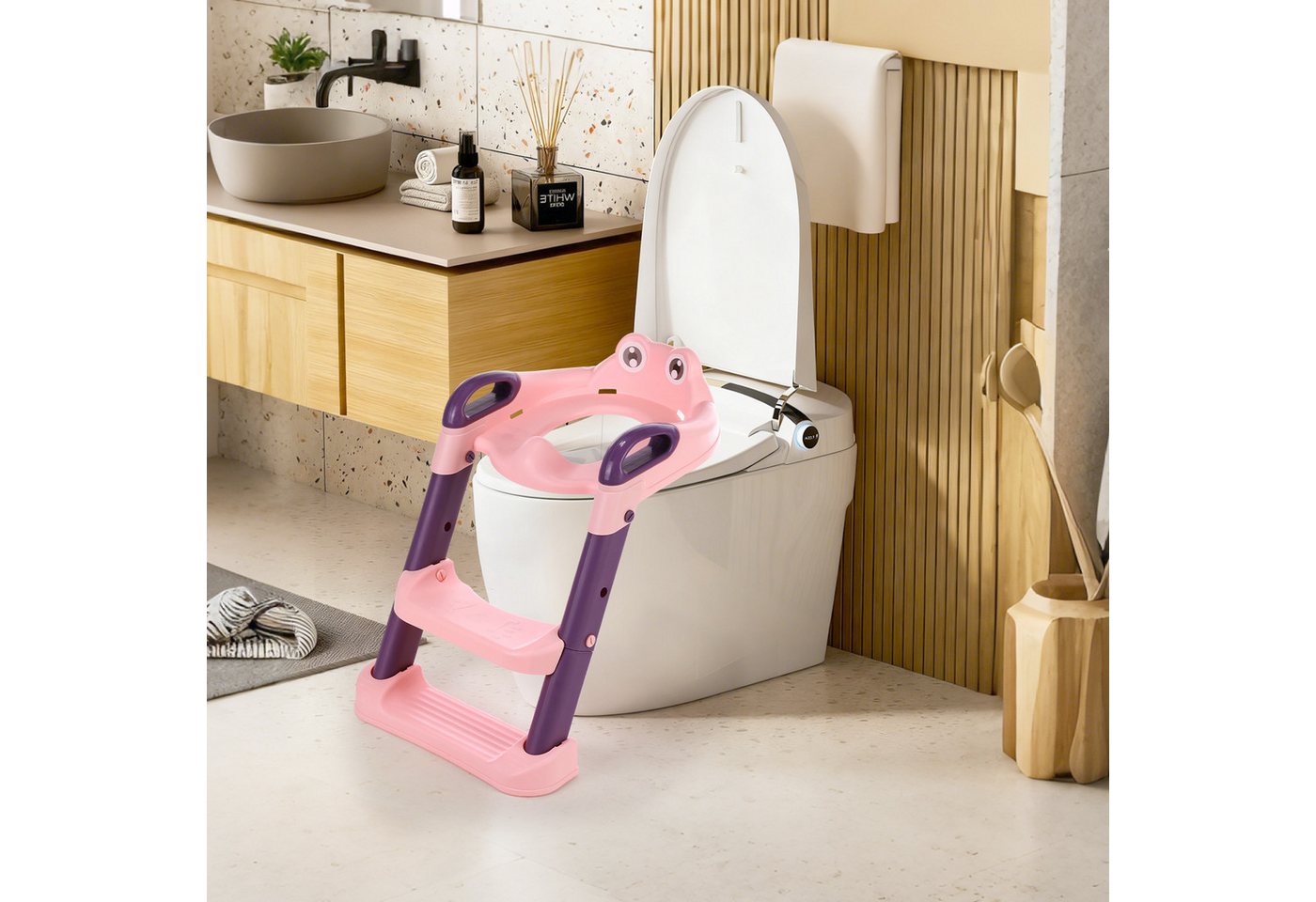 oyajia Toilettentrainer Höhenverstellbarer, faltbarer Kinder-WC-Sitz mit Treppe, Kinder-Toilettentrainer,rutschfest, ergonomisch,60x39.5x35cm von oyajia