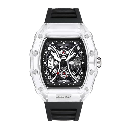 oyeaho Tonneau Herrenuhr, legere Armbanduhr, weiches Silikonband, modisch, coole Uhr für Herren, Weiß von oyeaho