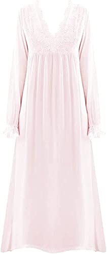 Damen Retro Palace Prinzessin Nachthemd Spitze Patch Tiefer V-Ausschnitt Langer Pyjama Reine Farbe Langarm Nachthemd Prinzessin Stil Nachtkleid Schlafshirt Nachthemd Nachthemd, rose, 36 von oytto