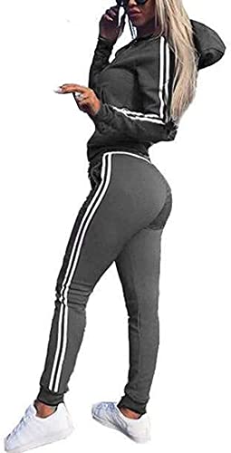 Damen Sweatshirt Hoodies + Hose Leggings Anzug Reißverschluss Trainingsanzug Langarm Kapuze Sport Yoga Gym Workout Outfit Playsuit, grau, 46 von oytto