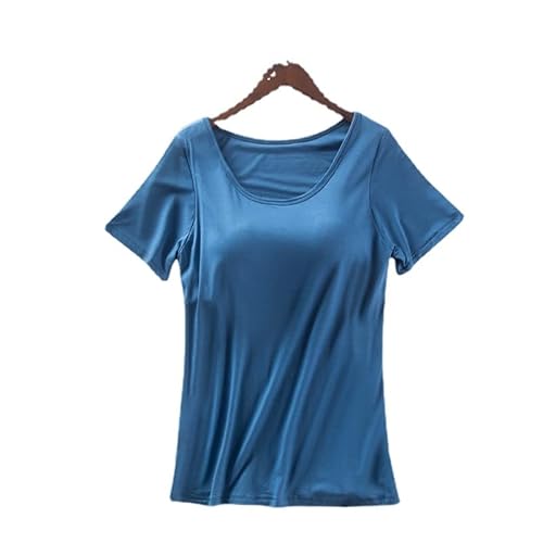 Damen-T-Shirts mit integriertem Büstenhalter, kurzärmelig, einfarbig, lässig, gepolstert, BH, Yoga, Tanktop, 5 hls, 90 von oytto